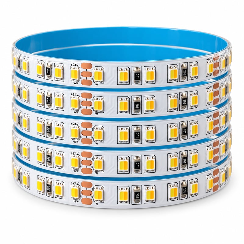 8mm 24V 2835 2-in-1 Dual Temp White LED Strip Light 132 LEDs Per Meter